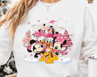 Pink Mickey & Friends Christmas Sweatshirt, Disney Holiday Trip Shirt