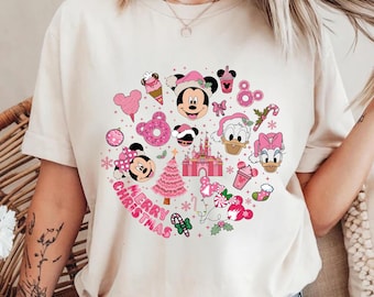 Disney Christmas T-Shirt, Pink Holiday Party Tee