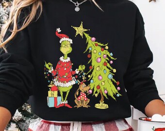 Grinch Christmas Tree Sweatshirt, Whimsical Holiday Shirt