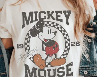 Comfort Colors Vintage Mickey Mouse T-Shirt, Disney 1928, Retro Checkered Design