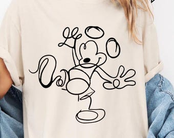Camiseta minimalista con dibujo de Mickey Mouse: camiseta gráfica inspirada en Disney