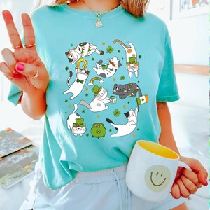 Cute St. Patrick&#39;s Day Cats Shirt, Patricks Day Shirt, Cat with Shamrocks Shirt, St Patty&#39;s Day, Gift For Cat Lover