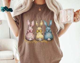 Camiseta vintage de conejo de Pascua: camiseta de conejo boho pastel