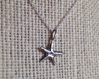 Dainty Sterling Silver Starfish Necklace, Beach Charm Pendant