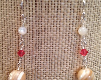 Pendientes de nácar con cristal Swarovski rosa, plata de ley