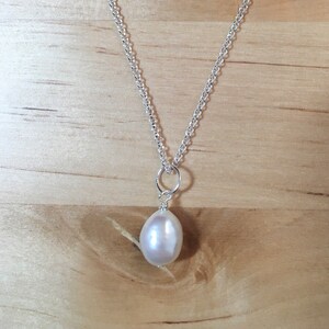 Cultured Pearl & Chain Necklace Sterling Silver Cream White Freshwater Baroque Pearl Teardrop Pendant, Layering Necklace Minimalist Gift