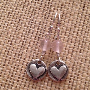 Reversible Heart Earrings, Love Earrings Small Rose Quartz Earrings, Blush Earrings Pink Gemstone Earrings Sterling Silver Disc Valentine