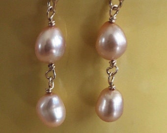 Champagne Pearl Drop Earrings, 14K Gold Filled Wire Wrapped