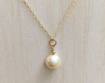Cultured Pearl Chain Necklace Cream Freshwater Baroque Pearl Pendant Necklace 14K Gold Filled Layering Necklace, Bride Wedding Made To Order