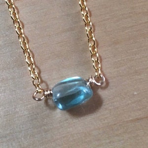 Echte Apatit Kette Halskette Halbedelstein 14K Gold gefüllt Aqua 1 Rechteck Perle Natürliche Minimalist