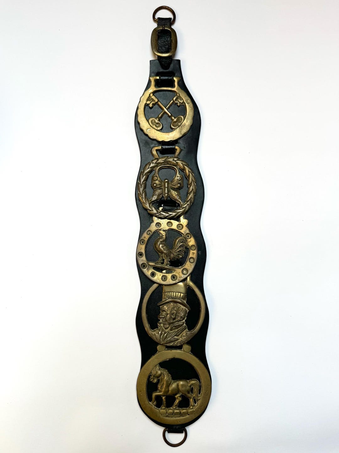 5 Vintage Horse Brasses on Leather Strap (made in England) - Etsy