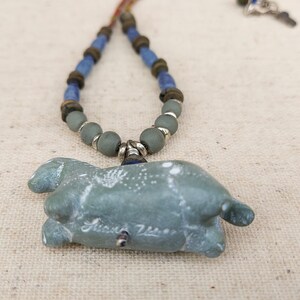 1618 Handmade Green Faux Soapstone Horse Necklace Handmade and Sodalite Stone Antique Trade Beads Polymer Beads FREE Earrings image 4
