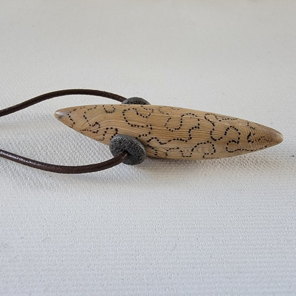 OOAK 18" Handmade Stippled Faux Ivory Polymer Clay Pendant Necklace Leather Cord Scrimshaw Sterling Silver