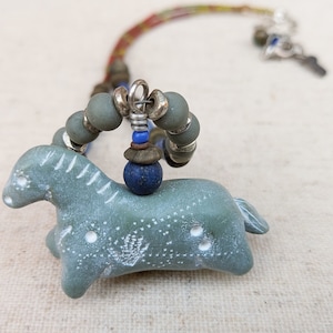 1618 Handmade Green Faux Soapstone Horse Necklace Handmade and Sodalite Stone Antique Trade Beads Polymer Beads FREE Earrings image 1