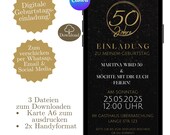 Einladungskarte Geburtstag, Einladung digital Erwachsene, eCard Geburtstagseinladung, Einladung per WhatsApp Vorlage Canva runder Geburstag
