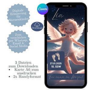 Tarjeta de condolencia digital, tarjeta conmemorativa niña estrella, plantilla Canva, tarjeta electrónica WhatsApp, nacimiento de niña estrella, tarjeta conmemorativa digital