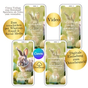 Digital animated Easter card, Easter card eCard, personalized Easter video card, Easter Canva WhatsApp template, Easter brunch invitation