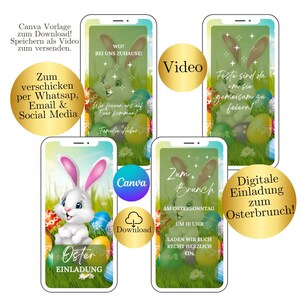Digital animated Easter card, Easter card eCard, personalized Easter video card, Easter Canva WhatsApp template, Easter brunch invitation