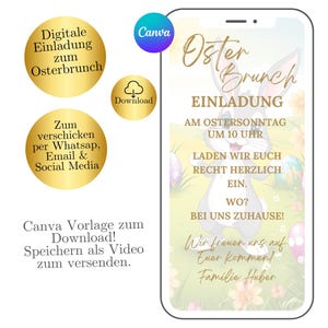 Carte de Pâques animée numérique, carte de Pâques électronique, carte de Pâques personnalisée, modèle Canva WhatsApp de Pâques, invitation au brunch de Pâques