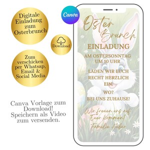 Carte de Pâques animée numérique, carte de Pâques électronique, carte de Pâques personnalisée, modèle Canva WhatsApp de Pâques, invitation au brunch de Pâques