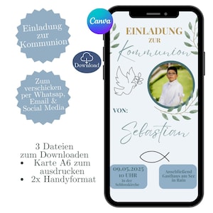 Communion/Confirmation invitation, digital invitation card Communion eCard, personalized card Communion WhatsApp template