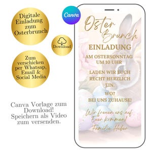 Carte de Pâques animée numérique, carte de Pâques électronique, carte de Pâques personnalisée, modèle Canva WhatsApp de Pâques, invitation au brunch de Pâques