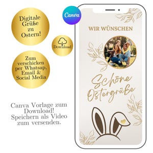 Biglietto di Pasqua animato digitale, biglietto di Pasqua eCard, biglietto di Pasqua personalizzato, modello WhatsApp Canva con video di Pasqua, invito al brunch di Pasqua
