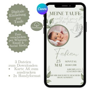 Digital invitation to baptism, e-card baptism invitation boy and girl, personalize card in Canva, invitation card WhatsApp, baptism card