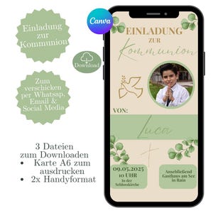 Communion/Confirmation invitation, digital invitation card Communion eCard, personalized card Communion WhatsApp template