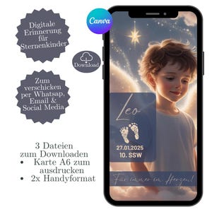 Digitale condoleancekaart, herdenkingskaart sterrenkind jongen, template Canva, e-card WhatsApp, geboorte sterrenkind, digitale herdenkingskaart