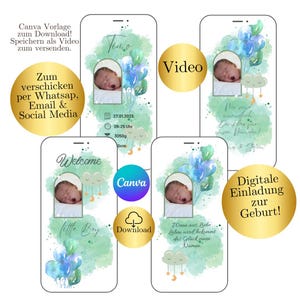 Cartão de nascimento animado digital, anúncio de nascimento de menina, modelo de cartão de nascimento Canva, vídeo e-card anúncio de nascimento WhatsApp