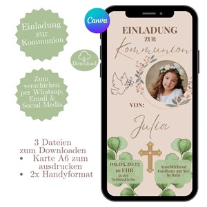 Communion/Confirmation invitation, digital invitation card Communion eCard, personalized card Communion WhatsApp template