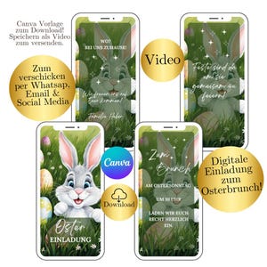 Digital animated Easter card, Easter card eCard, personalized Easter video card, Easter Canva WhatsApp template, Easter brunch invitation