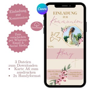 Communion/Confirmation invitation, digital invitation card Communion eCard, personalized card Communion WhatsApp template