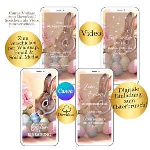 Digital animated Easter card, Easter card eCard, personalized Easter video card, Easter Canva WhatsApp template, Easter brunch invitation