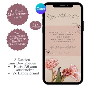 Muttertagskarte, Muttertag Karte eCard, personalisierte Karte Muttertag, Karte ausdrucken oder verschicken, Muttertag Canva WhatsApp Vorlage