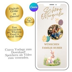 Carte de Pâques animée numérique, carte de Pâques électronique, carte de Pâques personnalisée, modèle Canva WhatsApp vidéo de Pâques, invitation au brunch de Pâques