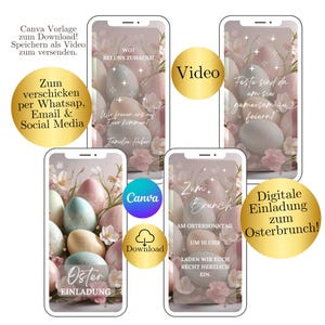 Digital animated Easter card, Easter card eCard, personalized Easter video card, Easter Canva WhatsApp template, Easter brunch invitation