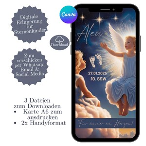 Tarjeta de condolencia digital, tarjeta conmemorativa niña estrella, plantilla Canva, tarjeta electrónica WhatsApp, nacimiento de niña estrella, tarjeta conmemorativa digital