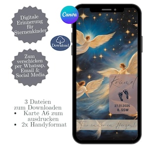 Tarjeta de condolencia digital, tarjeta conmemorativa para niño estrella, plantilla Canva, tarjeta electrónica WhatsApp, nacimiento de niño estrella, tarjeta conmemorativa digital