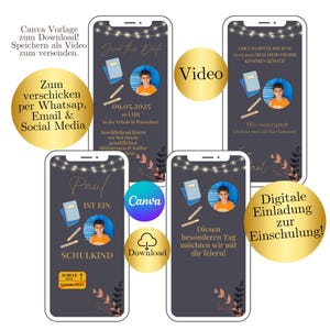 Convite animado de volta às aulas, cartão de convite de vídeo digital, cartão eletrônico de matrícula escolar, modelo de cartão personalizado para WhatsApp de aluno