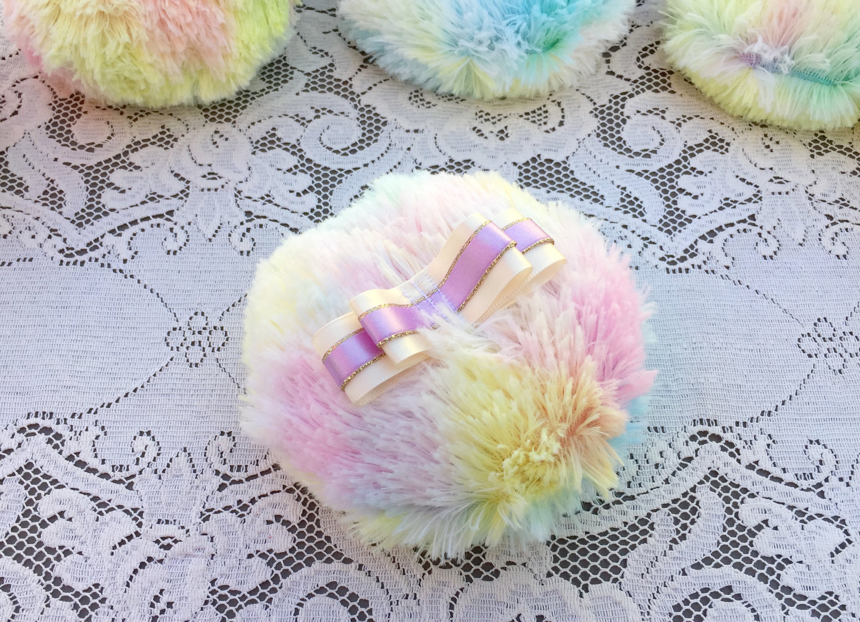 Faux Fur Vintage Style Powder Puff Retro Powder Puff Rainbow