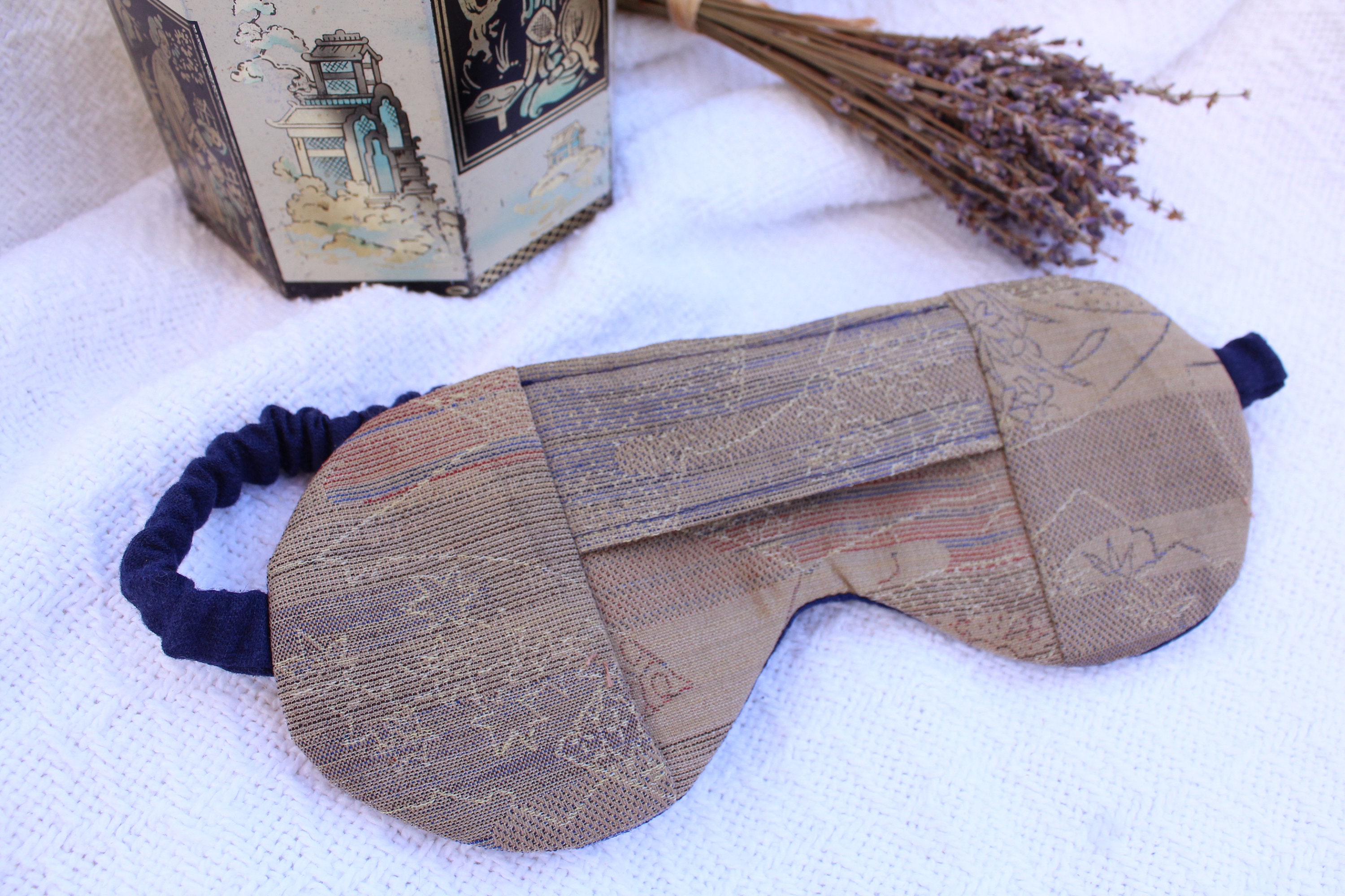 Meditation Eye Mask made from Vintage Japanese Obi with Removable Herb