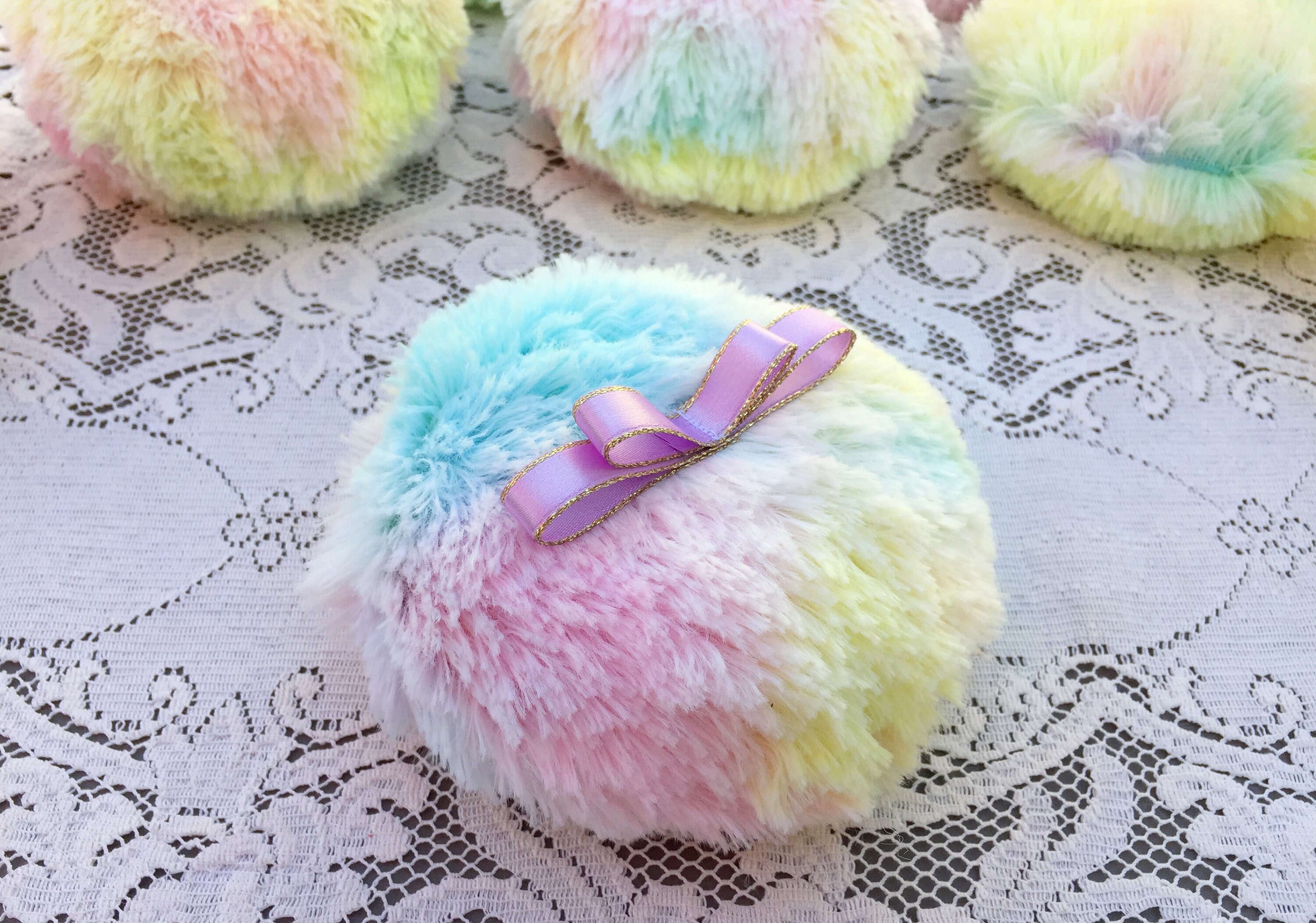Faux Fur Vintage Style Powder Puff Retro Powder Puff Rainbow
