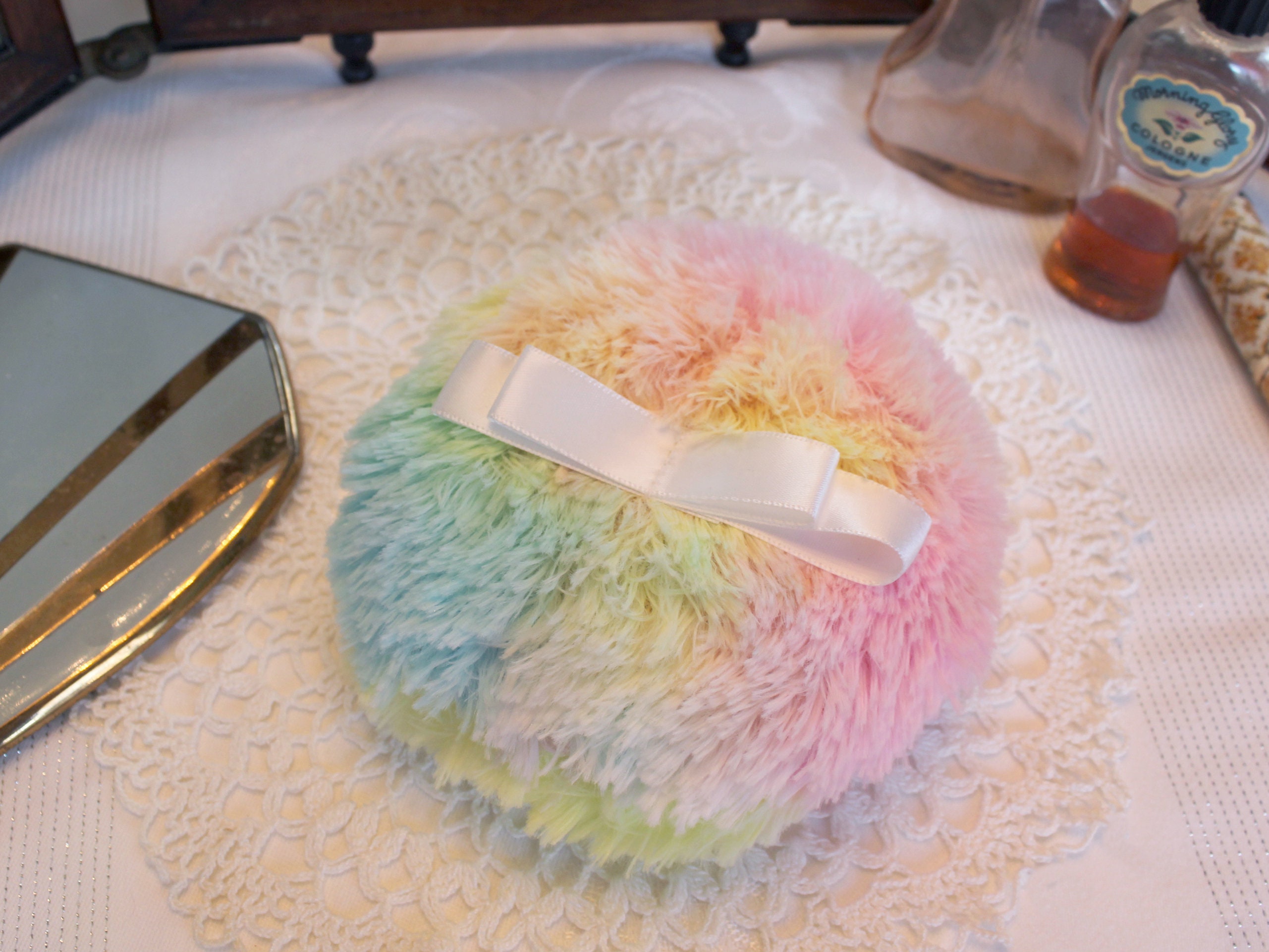 Faux Fur Vintage Style Powder Puff Retro Powder Puff Rainbow
