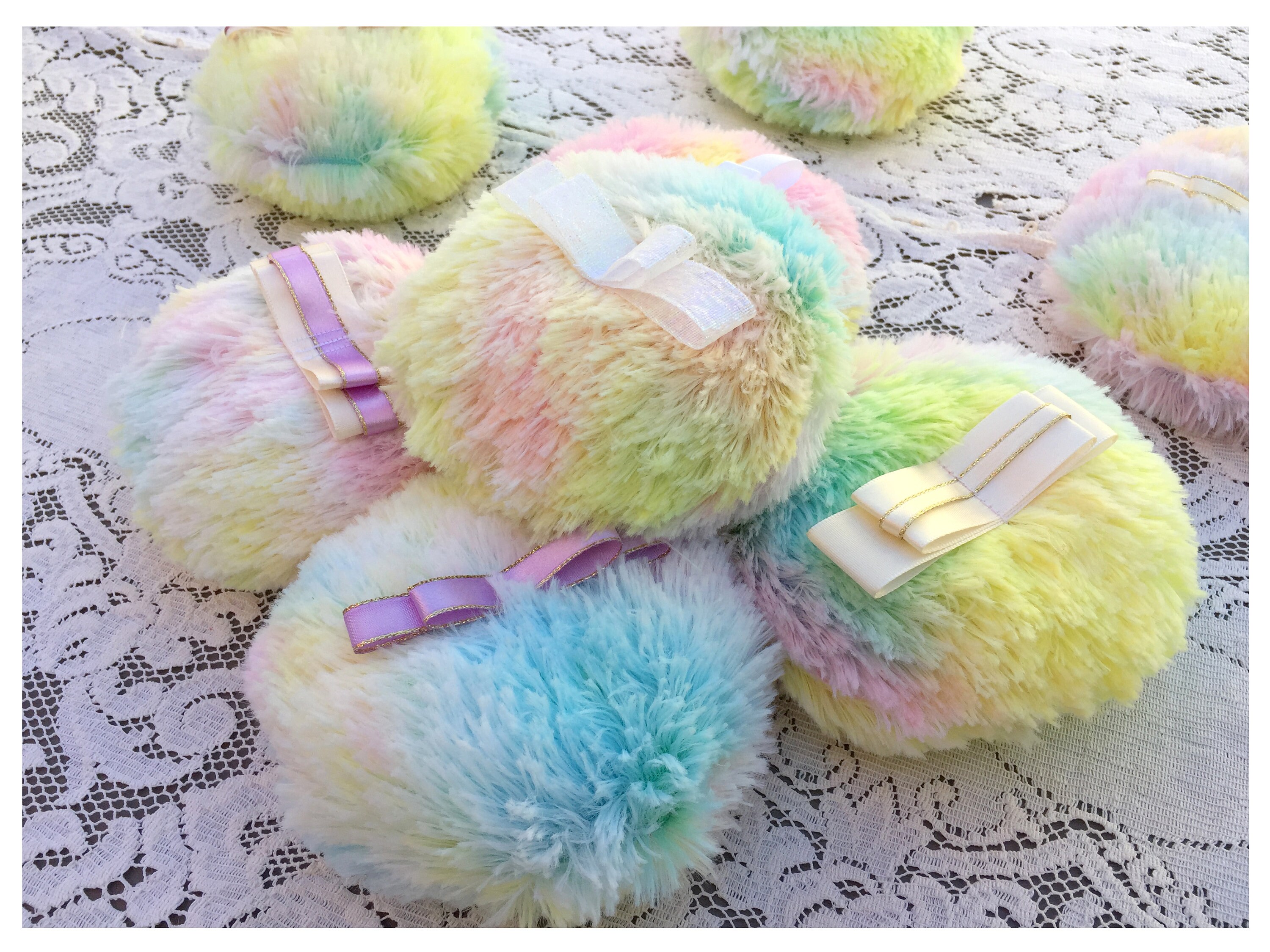 Faux Fur Vintage Style Powder Puff Retro Powder Puff Rainbow