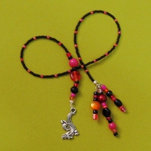 Beaded Bookmark in Black Red Orange Pink with Dragon Charm BK-029-KPO image 2