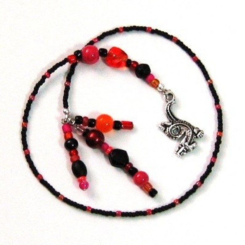 Beaded Bookmark in Black Red Orange Pink with Dragon Charm BK-029-KPO image 4