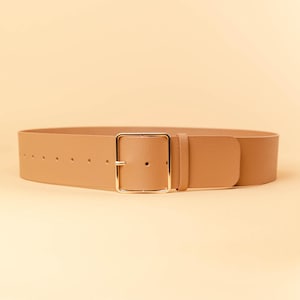 Women&#39;s Wide Leather Belt, 6 cm Genuine Leather Waist Belt, Statement Belt with Gold Buckle, Handmade Classic Fashion Belt