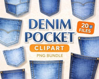 Denim Pocket Clipart | 20 Jeans Pockets PNG | Ready-to-Use Sublimation Designs | Gift for Crafters & DIY Sewing Lovers